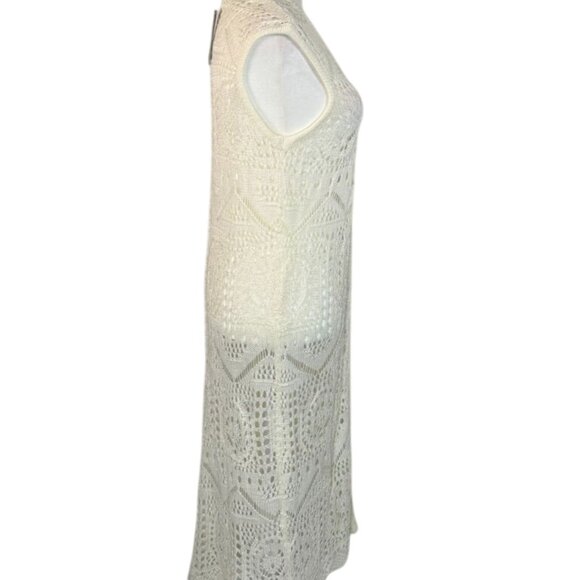 NEW Chelsea & Theodore Womens Sz M White Boho Peasant Beach Long Cardigan Vest - Picture 8 of 9